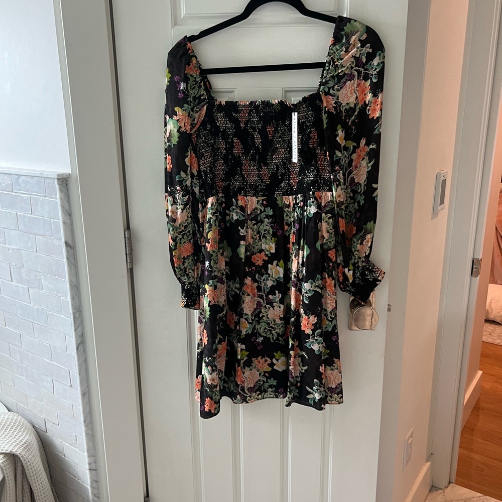 Alice + Olivia Black Floral Smocked Dress NWT